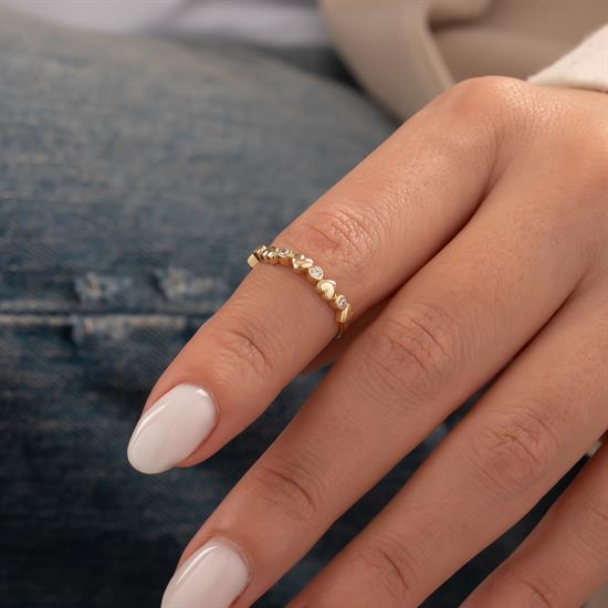 Minimal Kalpli Taşlı 14 Ayar Altın Yüzük