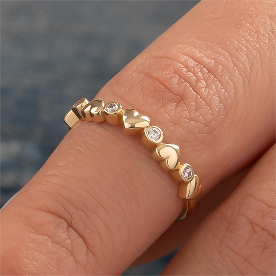 Minimal Kalpli Taşlı 14 Ayar Altın Yüzük