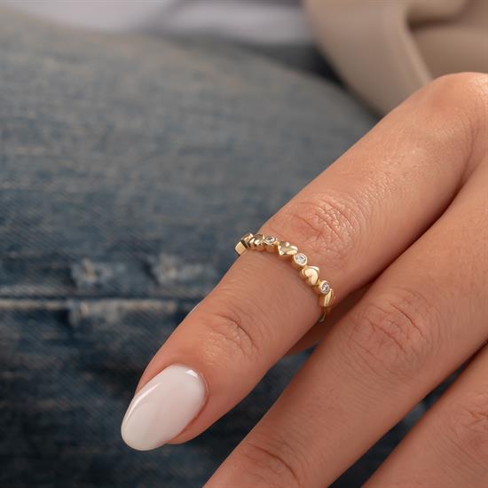 Minimal Kalpli Taşlı 14 Ayar Altın Yüzük