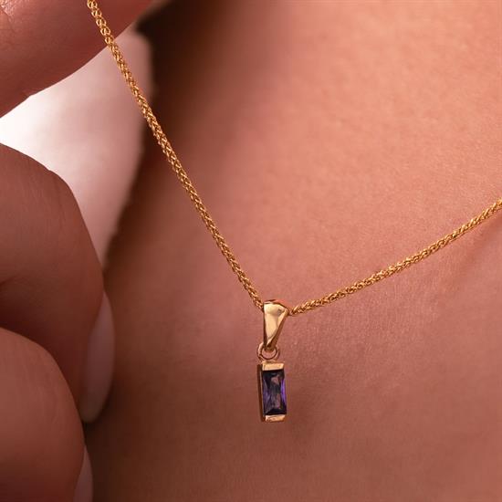 Minimal Mor Taşlı 14 Ayar Altın Kolye