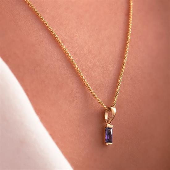 Minimal Mor Taşlı 14 Ayar Altın Kolye