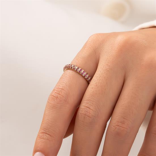 Mor - Beyaz Taşlı 14 Ayar Altın Yüzük