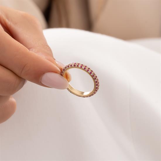 Mor - Beyaz Taşlı 14 Ayar Altın Yüzük