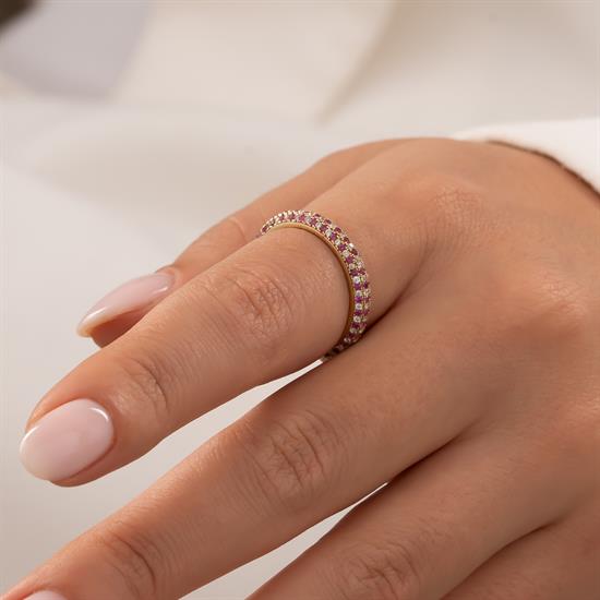 Mor - Beyaz Taşlı 14 Ayar Altın Yüzük