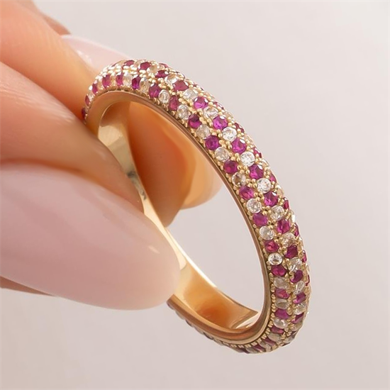 Mor - Beyaz Taşlı 14 Ayar Altın Yüzük