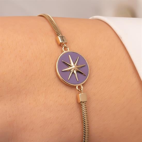 Mor Mineli Kuzey Yıldızı 14 Ayar Altın Bileklik