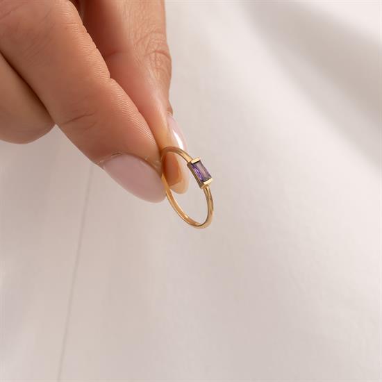 Mor Taşlı 14 Ayar Altın Yüzük