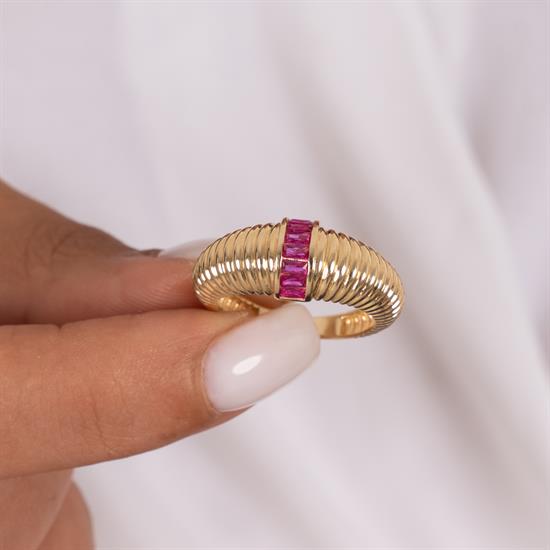 Mor Taşlı 14 Ayar Altın Yüzük