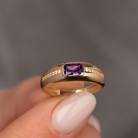 Mor Taşlı 14 Ayar Altın Yüzük