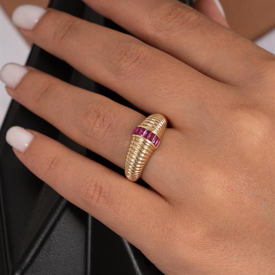 Mor Taşlı 14 Ayar Altın Yüzük