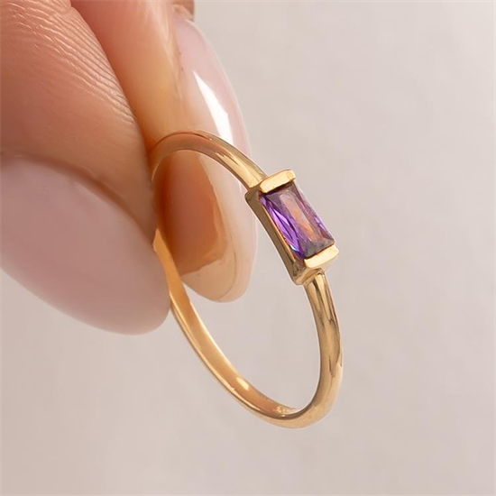 Mor Taşlı 14 Ayar Altın Yüzük