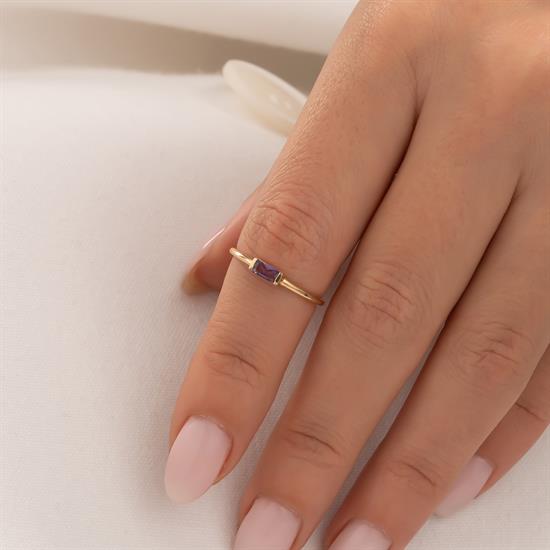 Mor Taşlı 14 Ayar Altın Yüzük