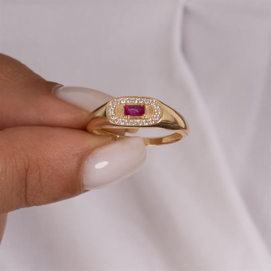 Mor Taşlı 14 Ayar Altın Yüzük