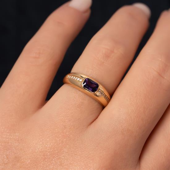 Mor Taşlı 14 Ayar Altın Yüzük