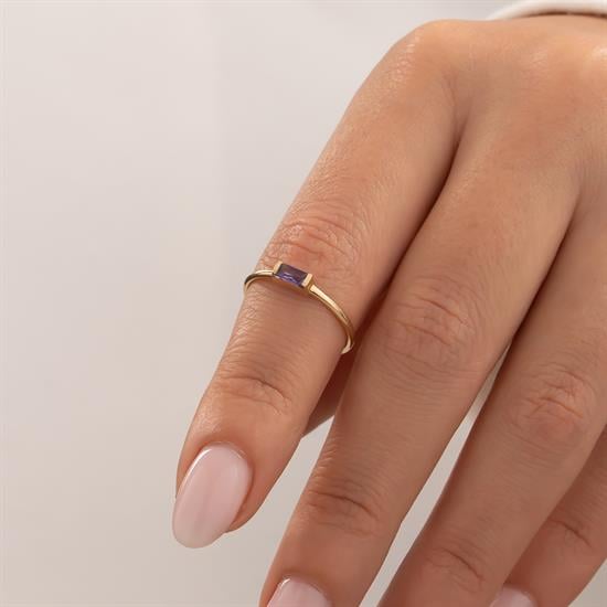 Mor Taşlı 14 Ayar Altın Yüzük