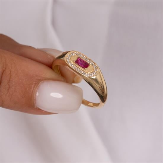 Mor Taşlı 14 Ayar Altın Yüzük