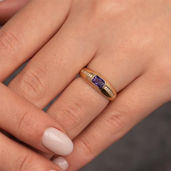 Mor Taşlı 14 Ayar Altın Yüzük