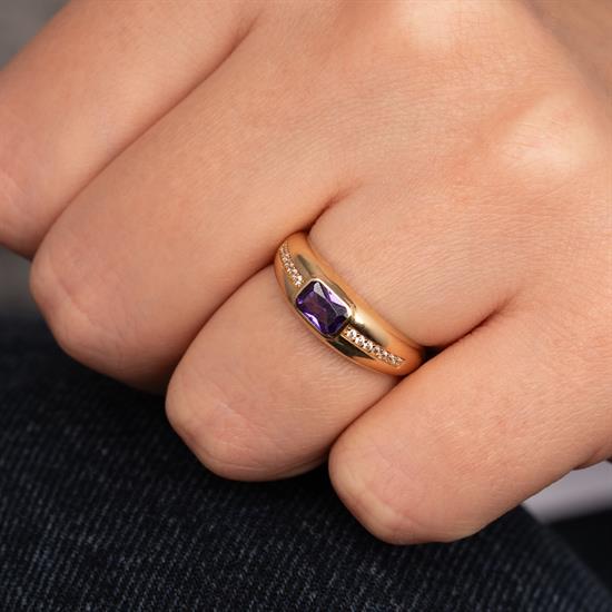 Mor Taşlı 14 Ayar Altın Yüzük