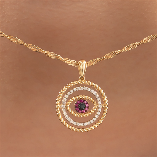 Mor Taşlı Göz Model 14 Ayar Altın Kolye