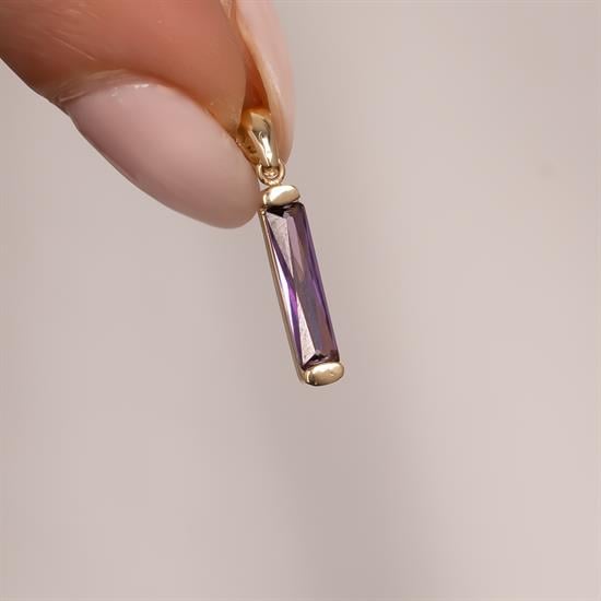 Mor Taşlı Minimal 14 Ayar Altın Kolye Ucu
