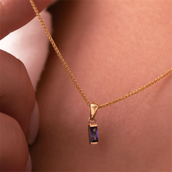 Mor Taşlı Minimal 14 Ayar Kolye Ucu