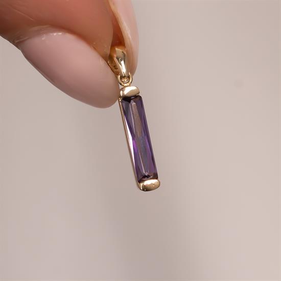 Mor Taşlı Minimal 14 Ayar Altın Kolye Ucu
