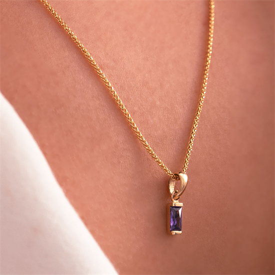 Mor Taşlı Minimal 14 Ayar Kolye Ucu