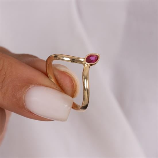 Mor Taşlı V 14 Ayar Altın Yüzük