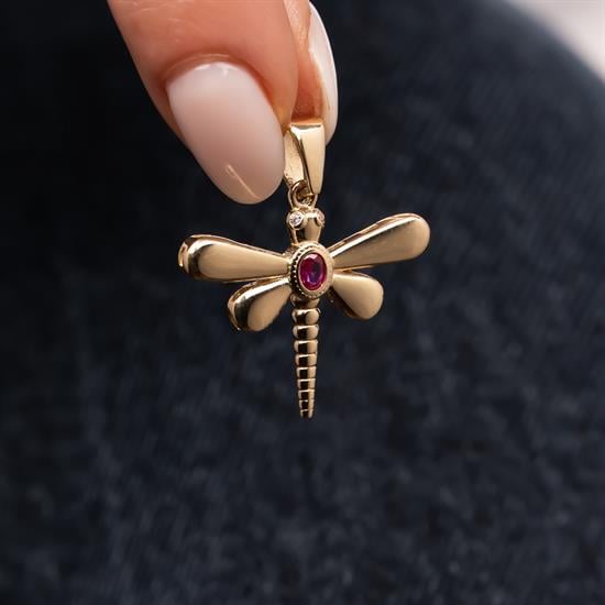 Mor Taşlı Yusufçuk 14 Ayar Altın Kolye Ucu