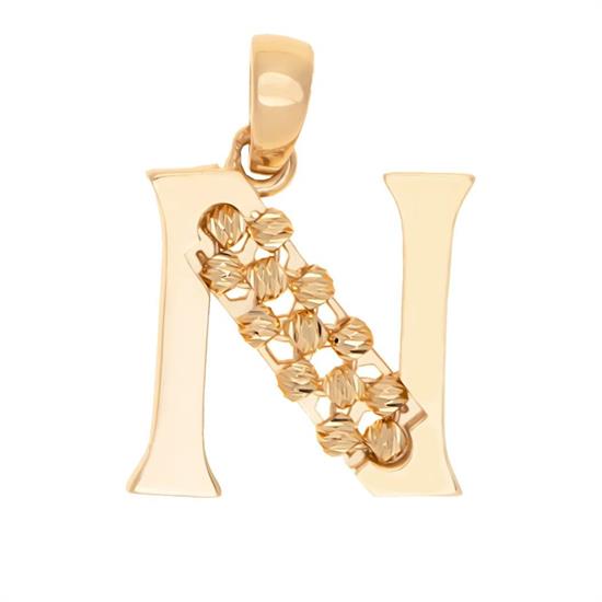 N Harfi Dorika Toplu 14 Ayar Altın Kolye Ucu