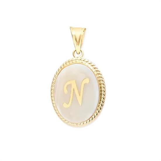 N Harfi Sedefli 14 Ayar Altın Kolye Ucu