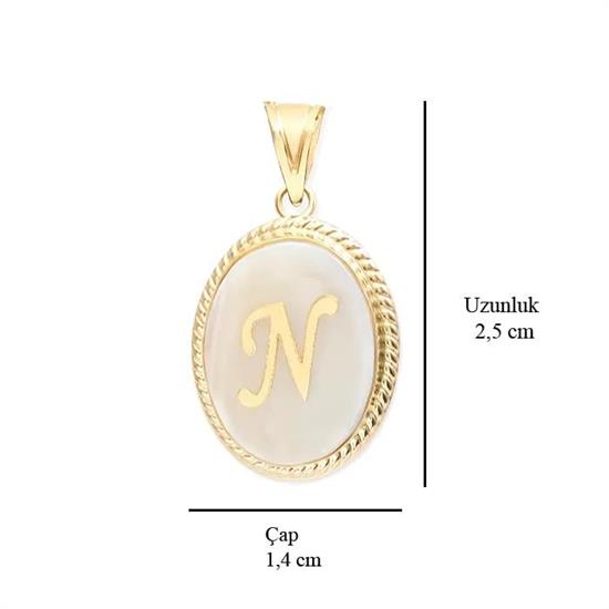 N Harfi Sedefli 14 Ayar Altın Kolye Ucu