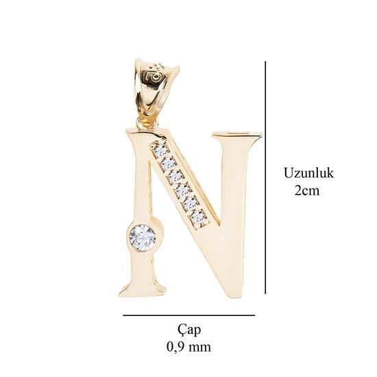 N Harfi Taşlı 14 Ayar Altın Kolye Ucu