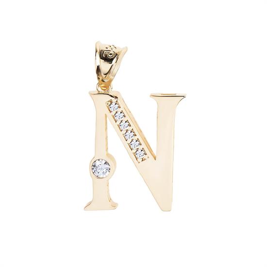 N Harfi Taşlı 14 Ayar Altın Kolye Ucu