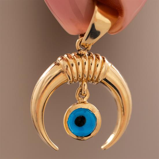 Nazar Boncuklu Ay 14 Ayar Kolye Ucu