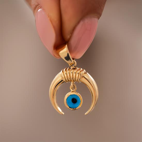 Nazar Boncuklu Ay 14 Ayar Kolye Ucu