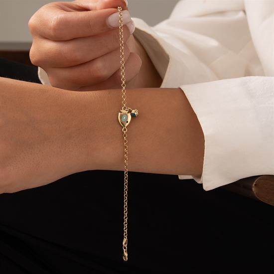 Nazar Boncuklu Balık 14 Ayar Altın Bileklik