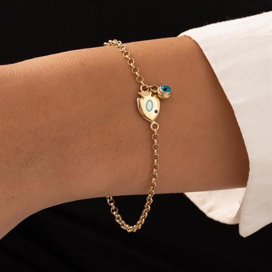 Nazar Boncuklu Balık 14 Ayar Altın Bileklik