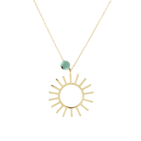 Nazar Boncuklu Güneş 14 Ayar Altın Kolye