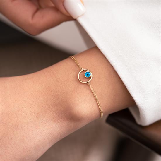 Nazar Boncuklu Halka 14 Ayar Altın Bileklik