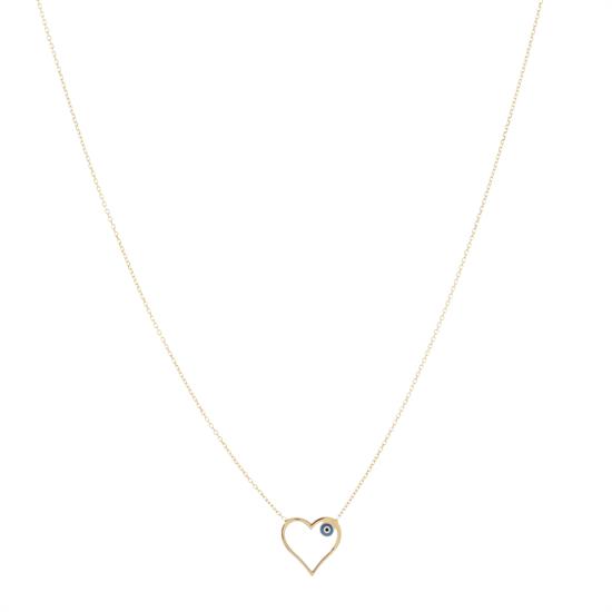 Nazar Boncuklu Kalp Kolye 14 Ayar Altın