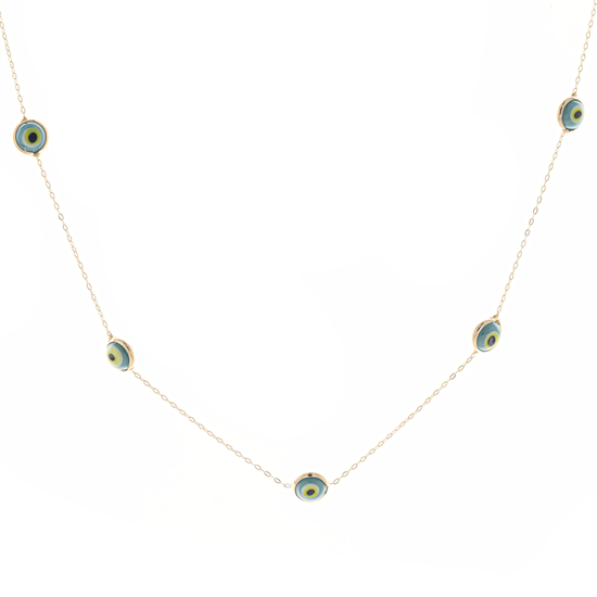 Nazar Boncuklu Minimal 14 Ayar Altın Kolye