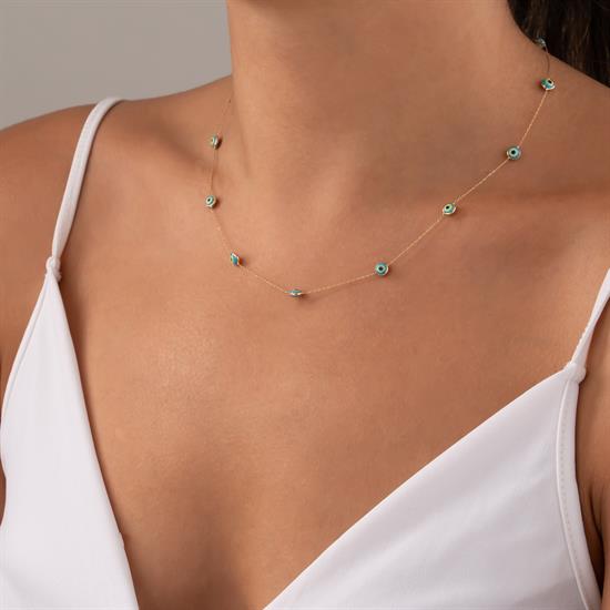 Nazar Boncuklu Minimal 14 Ayar Altın Kolye