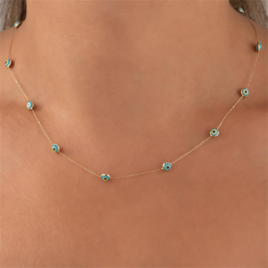 Nazar Boncuklu Minimal 14 Ayar Altın Kolye