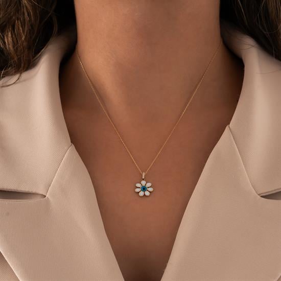 Nazar Boncuklu Papatya 14 Ayar Altın Kolye