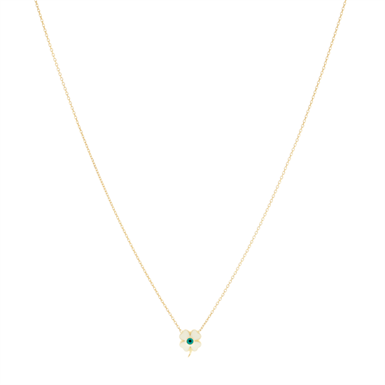 Nazar Boncuklu Yonca 14 Ayar Altın Kolye