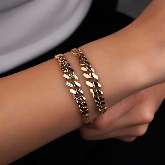 Nazar Mineli Gurmet Balıksırtı Bileklik 14 Ayar Altın