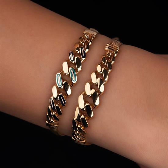 Nazar Mineli Gurmet Balıksırtı Bileklik 14 Ayar Altın