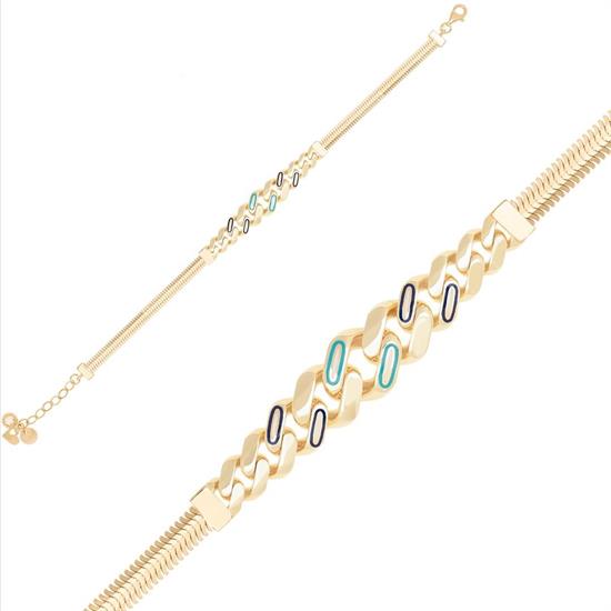 Nazar Mineli Gurmet Balıksırtı Bileklik 14 Ayar Altın