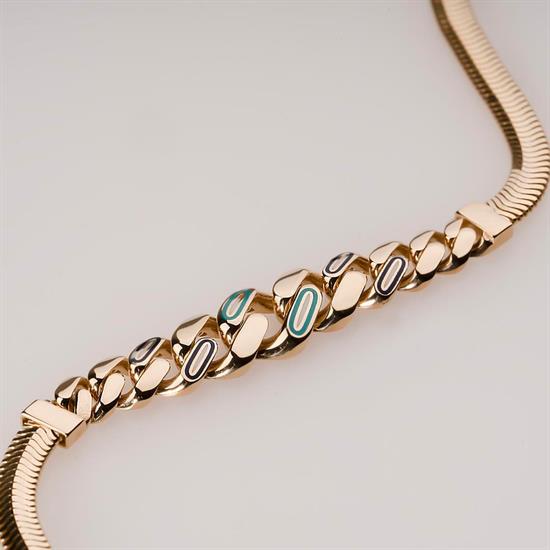 Nazar Mineli Gurmet Balıksırtı Bileklik 14 Ayar Altın